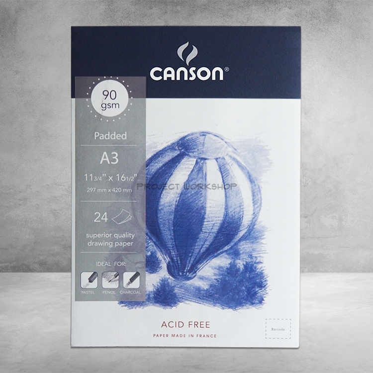 Ideal for a variety of dry media: pastel, pencil and charcoal. Canson A3 Sketchpad - 90 gsm, Padded - 24 sheets per book - Acid Free