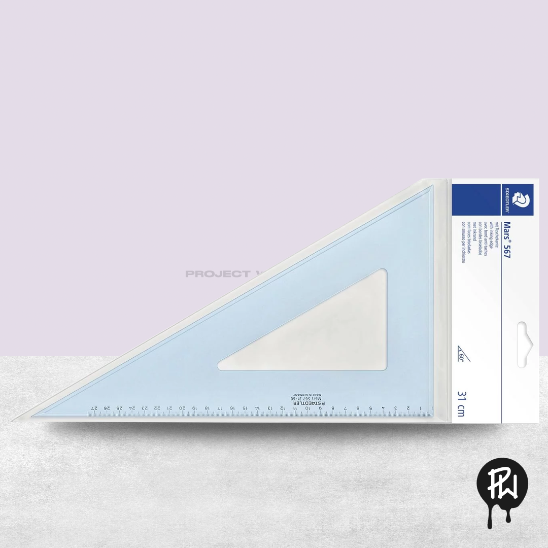 Mars®567 Set square Single product 60°/30°, length 31 cm Product information Plastic, transparent blue With inking edge Scale begins directly at the edge Project Workshop PH: Creating Possibilities, Celebrating Art Feel free to message us for any inquiries regarding our products.