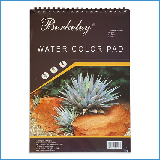 Berkeley Watercolor Pad  Berkeley Watercolor Pad Excellent for finished artwork with watercolor and gouache, these sheets can also be used for acrylic, oil, airbrush, mixed media/collage, drawing, oil pastel, pen and ink, and marker.  180 gsm  Acid-free Watercolor pad  Ideal for Watercolor. Textured Surface Project Workshop PH