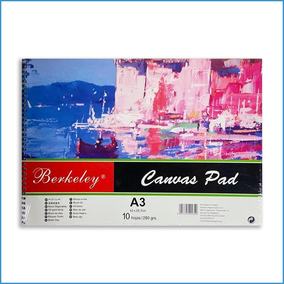 For Oil and Acrylic Artwork 10 Sheets per pad Berkeley Canvas Pad A3/ 10pgs. Primed Canvas Sheets A3 Sizes, 280 gsm.