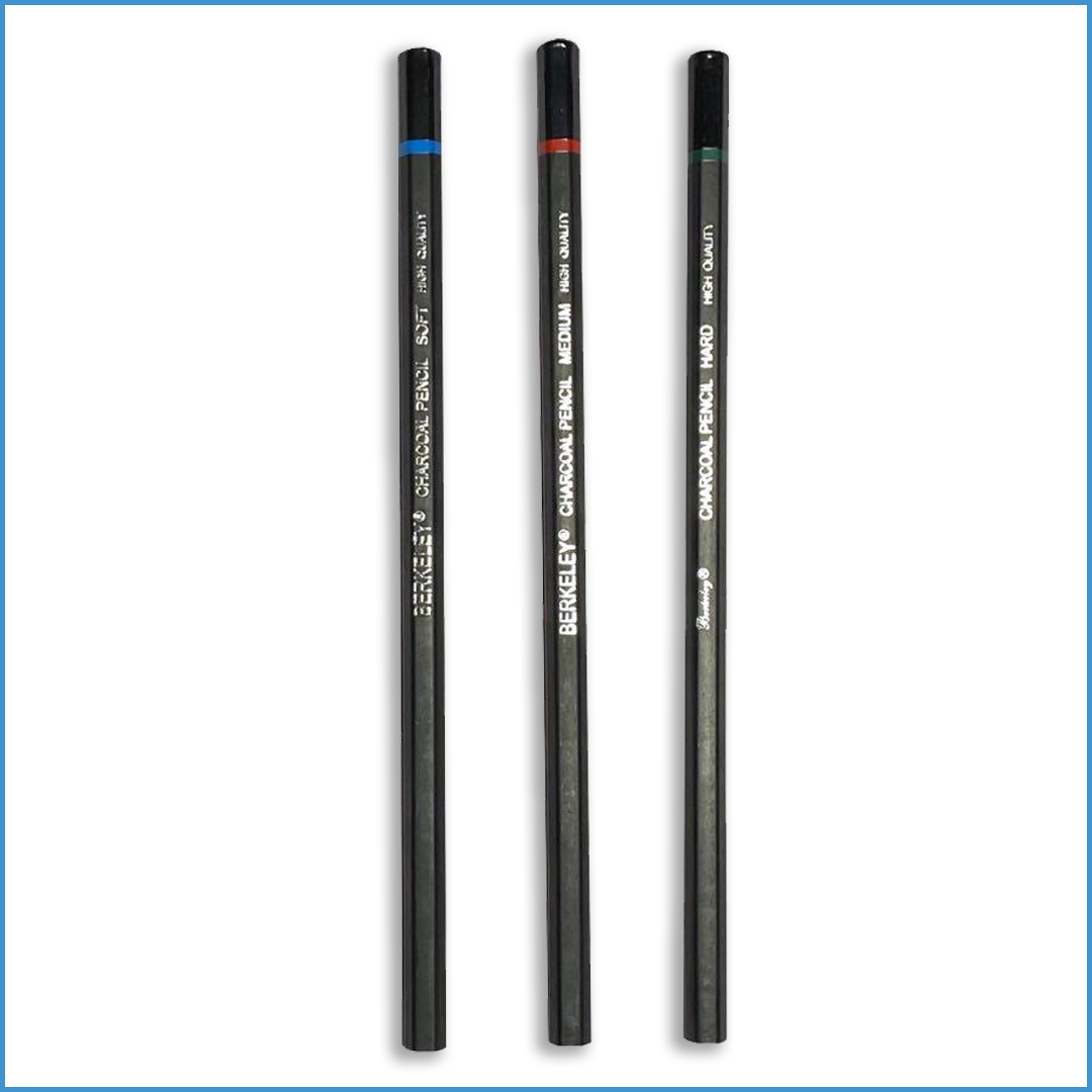 Berkeley Charcoal Pencil Sold separately, Available in 3 shades: - Soft, medium and hard Designed to be similar to graphite pencils while maintaining most of the properties of charcoal, they are often used for fine and crisp detailed drawings, while keeping the user's hand from being marked.