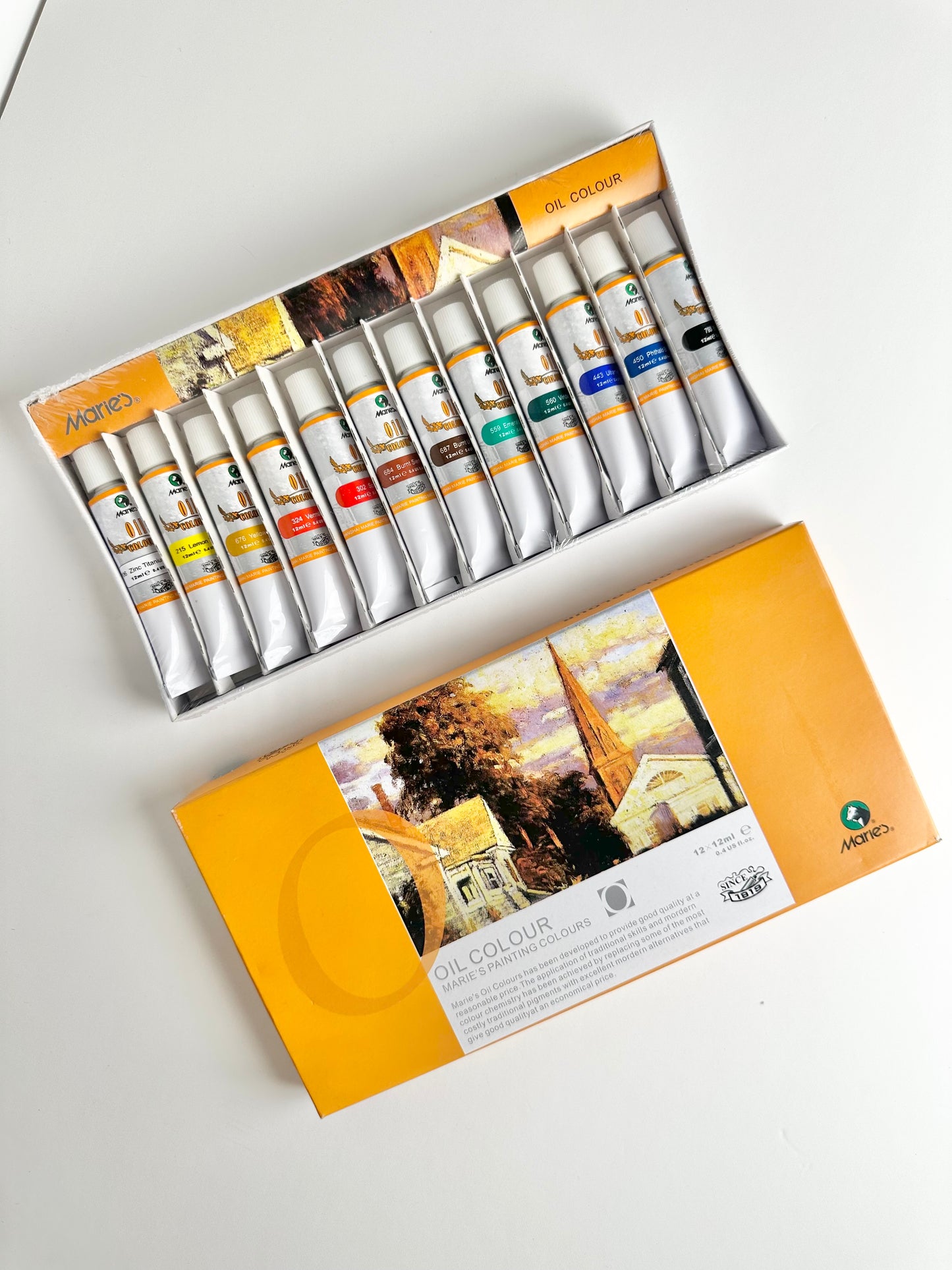 Marie's 12x12ml Assorted Acrylic, Oil or Gouache Paint Set