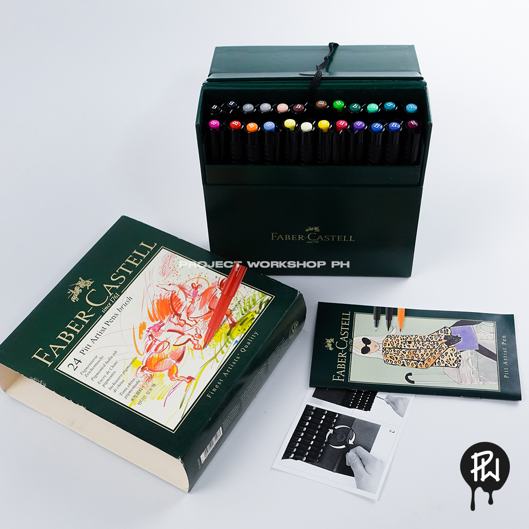 Faber-Castell Pitt Artist Coloured Brush Pen Gift Box 24 Assorted Colours in Recycled Box, Permanent Markers, for Sketch, Drawin