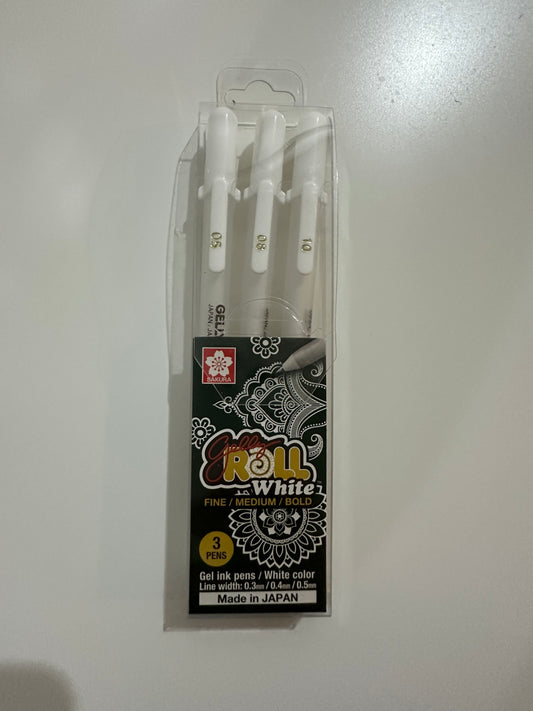 3pcs Japan Sakura Gelly Roll White Pens Highlighters Art Marker