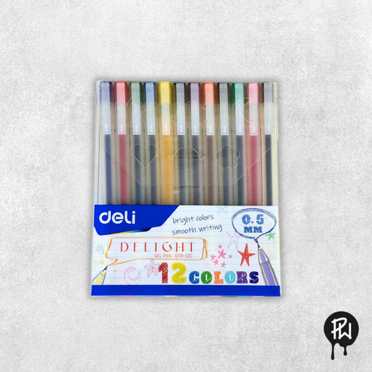Deli Gel Pen 0.5mm, 12 Colors