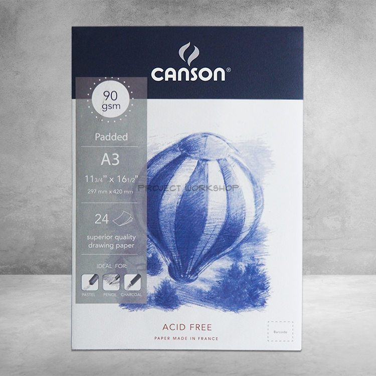 Ideal for a variety of dry media: pastel, pencil and charcoal.  Canson A3 Sketchpad - 90 gsm, Padded - 24 sheets per book - Acid Free
